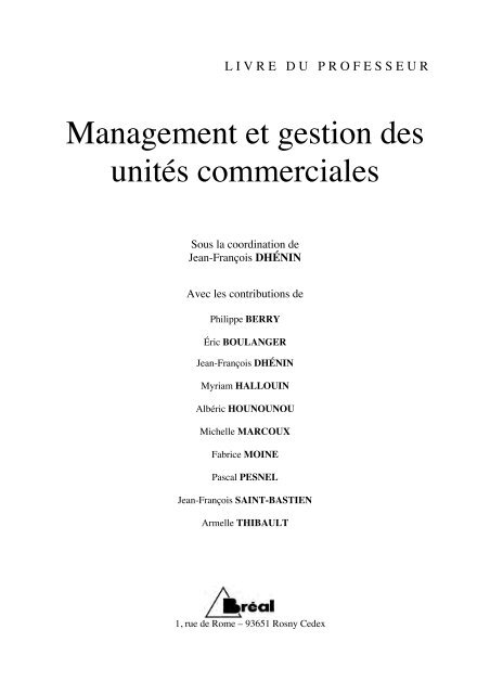 Management et gestion des unitÃ©s commerciales - Editions BrÃ©al