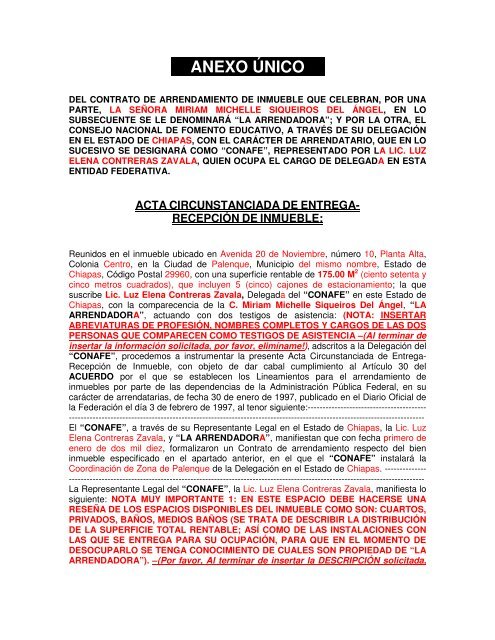 Acta circunstanciada nuevo arrendamiento persona ... - conafe.edu.mx