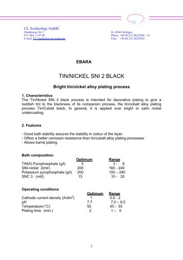 Ebara TIN/NICKEL SNI 2 BLACK - Technical Data - Cl-Technology