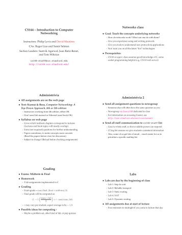 CS144 â Introduction to Computer Networking Networks class ...