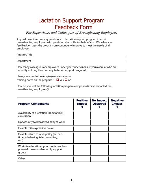 Lactation Support Program Feedback Form - WomensHealth.gov