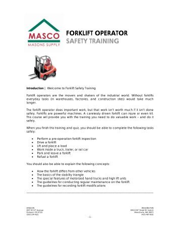FORKLIFT OPERATOR SAFETY TRAINING - masco.net