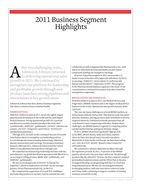 ANNUAL REPORt 2011 - Investor Relations - Johnson & Johnson