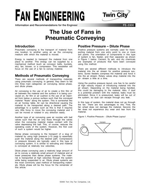 The Use of Fans in Pneumatic Conveying - Twin City Fan & Blower