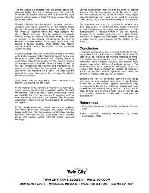 The Use of Fans in Pneumatic Conveying - Twin City Fan & Blower