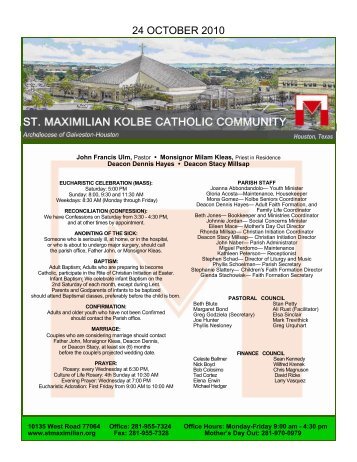24 OCTOBER 2010 - St. Maximilian Kolbe Catholic Community