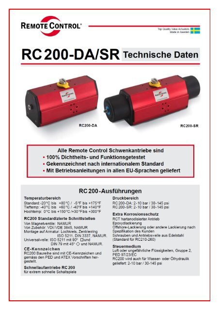 technische Daten RC200 - Wagner Armaturen
