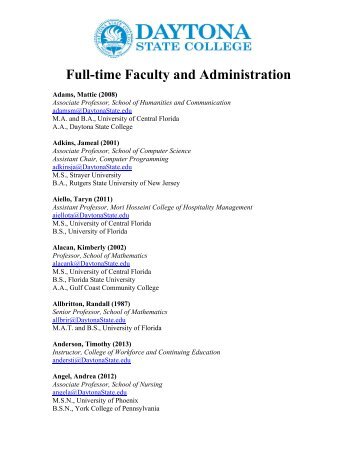 Full-time Faculty and Administration (PDF) - Daytona State College