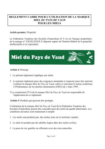 reglement cadre pour l'utilisation de la marque miel du pays de vaud ...