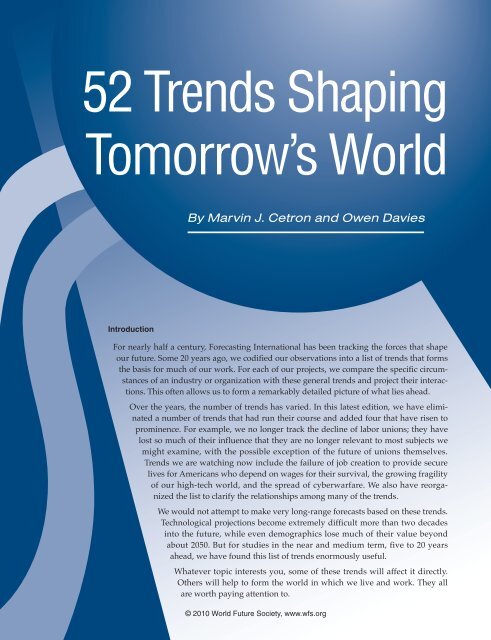 52 Trends Shaping Tomorrow's World - World Future Society