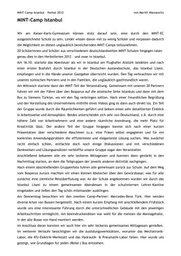 Bericht von Merith Wannewitz - Verein MINT-EC