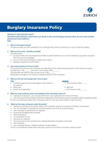 Final_AWZUIN047 - PDS - Burglary Insurance Policy - Zurich
