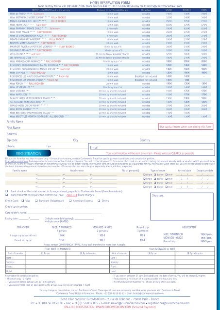 REGISTRATION HOTEL RESERVATION FORM - EuroMediCom