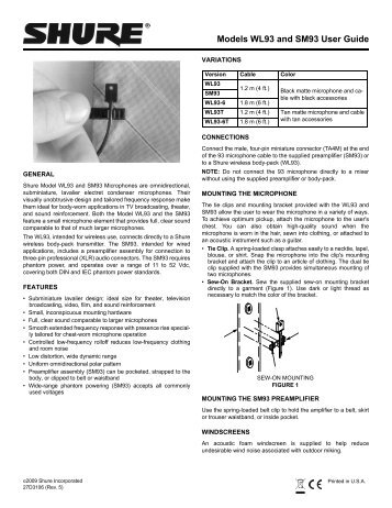 Shure WL93 User Guide - zZounds.com