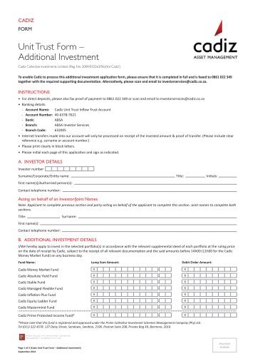 Unit Trust Form – Additional Investment - Cadiz.co.za