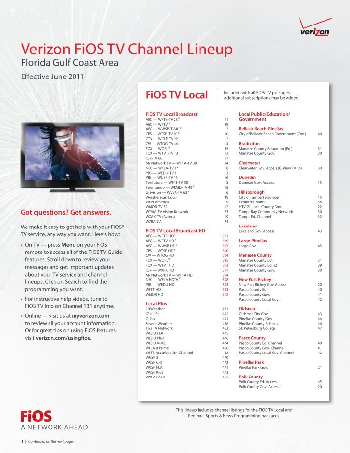 VERIZON FiOS CHANNEL LINEUP