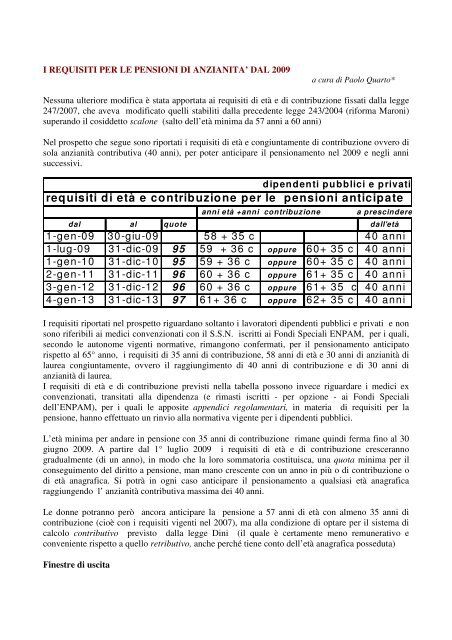 requisiti di etÃ  e contribuzione per le pensioni anticipate - Ordine ...