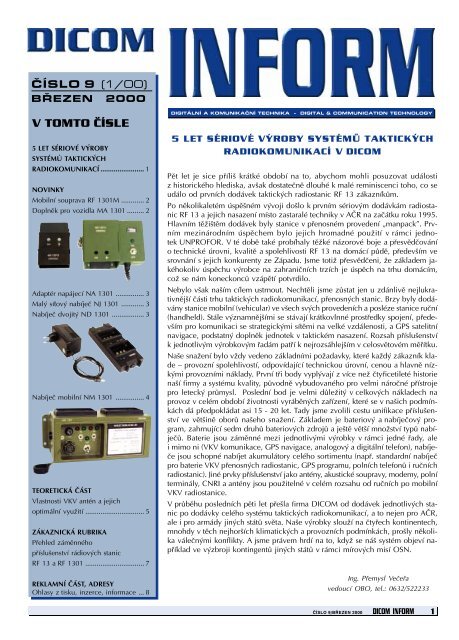 Ã„ÂŒÃƒÂSLO 9 (1/00) V TOMTO Ã„ÂŒÃƒÂSLE - DICOM, spol. s ro