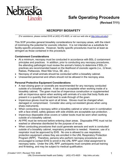 Safe Operating Procedure - Environmental Health & Safety