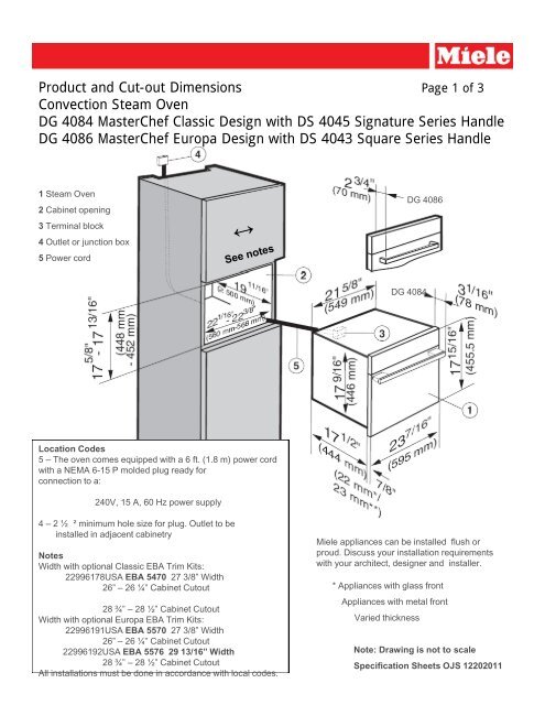 Product and Cut-out Dimensions Convection Steam Oven ... - Miele