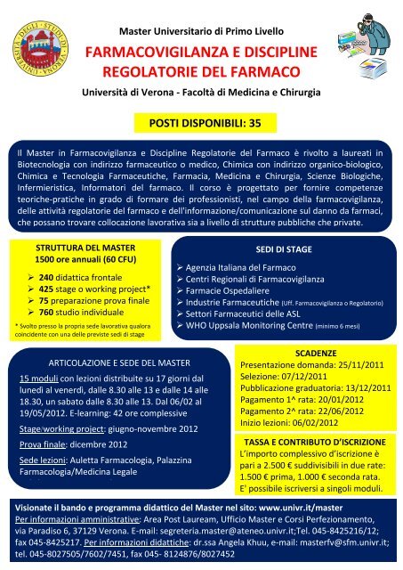 Master in Farmacovigilanza e Discipline Regolatorie del farmaco - SIF