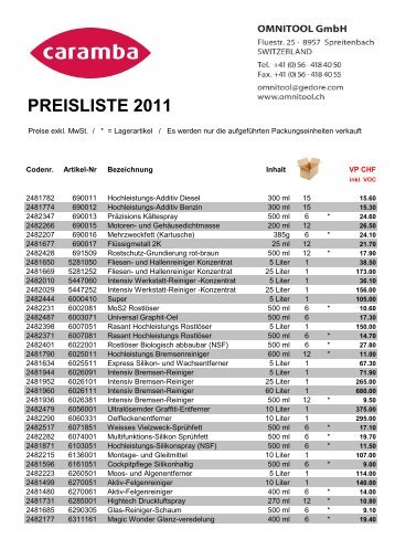 Caramba Preisliste 2011 NEU - v-tools