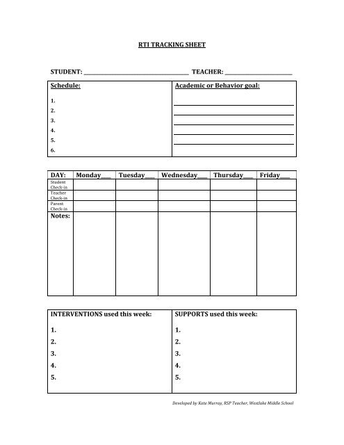 RTI TRACKING SHEET STUDENT: TEACHER: ______