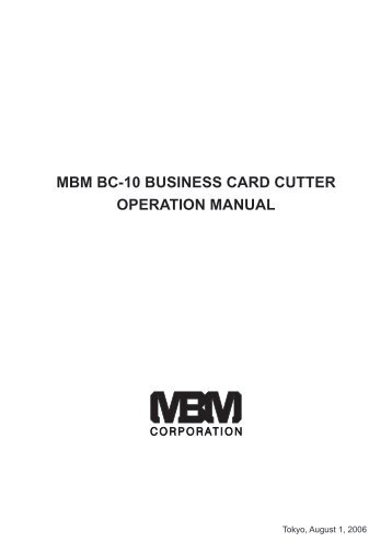 MBM BC-10 BUSINESS CARD CUTTER OPERATION MANUAL - Net