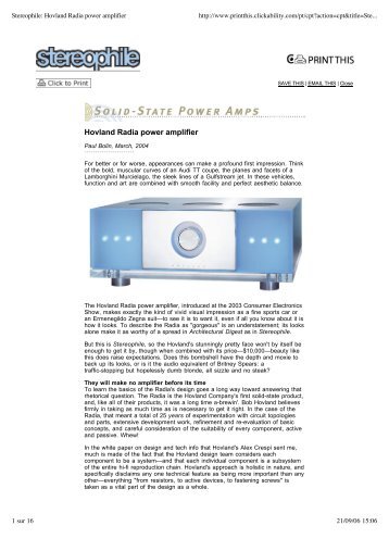 Stereophile: Hovland Radia power amplifier - Jason Diffusion