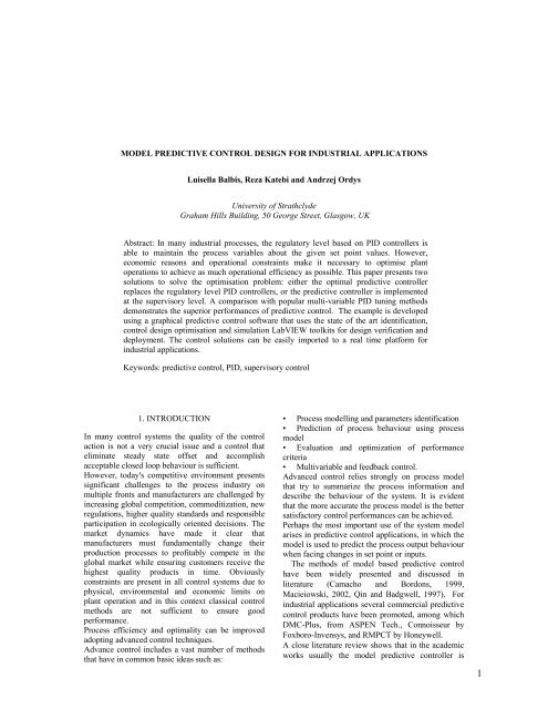 MODEL PREDICTIVE CONTROL DESIGN FOR INDUSTRIAL ...