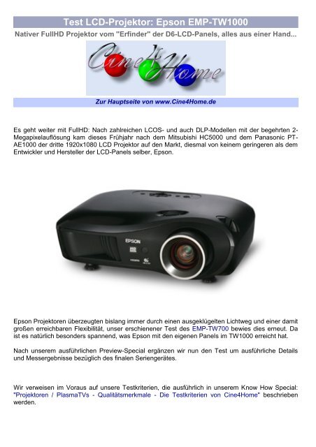 Test LCD-Projektor: Epson EMP-TW1000 - Beamer-Test