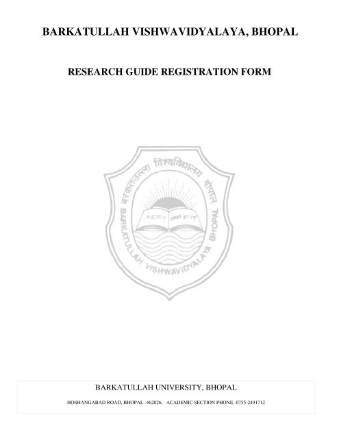 research guide registration form - Barkatullah University, Bhopal