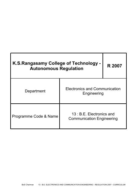 Autonomous Regulation R 2007 - KSR College of Technology