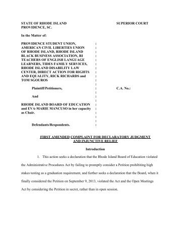 First Amended Complaint - ACLU of Rhode Island