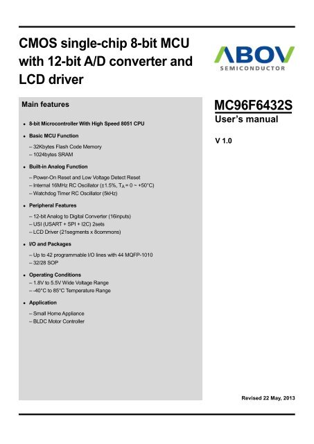 CMOS single-chip 8-bit MCU with 12-bit A/D converter ... - abov.co.kr