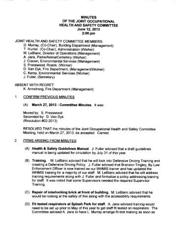 Health and Safety Committee, June 12, 2013, minutes of meeting ...