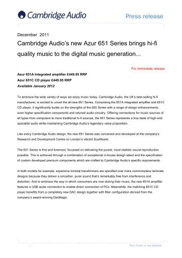 Cambridge Audio's new Azur 651 Series brings hi-fi quality music to ...