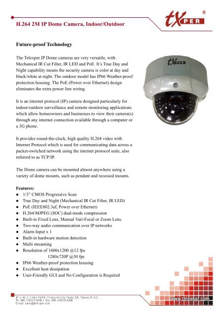 H.264 2M IP Dome Camera, Indoor/Outdoor - Lojistik Sistem