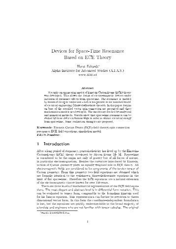 Devices for Space-Time Resonance Based on ECE Theory - Aias.us