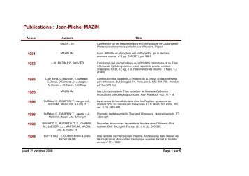 Publications : Jean-Michel MAZIN - VertÃ©brÃ©s fossiles