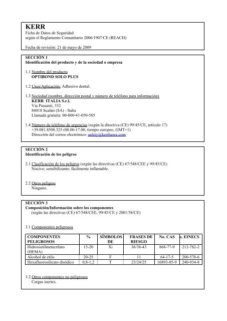 Ficha de Datos de Seguridad segÃºn el Reglamento ... - Kerr