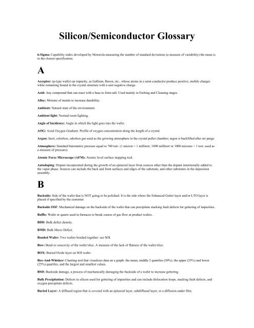 MEMC Glossary - MEMC Electronic Materials, Inc.