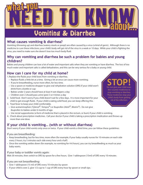 Vomiting &amp; Diarrhea - Children's Hospital of Ontario
