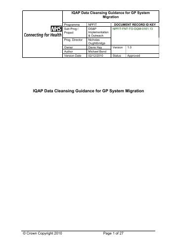 IQAP Data Cleansing Guidance for GP System Migration - NHS ...