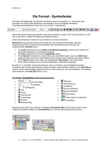 Die Format - Symbolleiste - Computerunterricht Janotopia