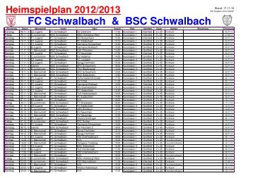 Heimspielplan 2012/2013 - FC Schwalbach