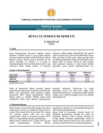 dünya ve türkiye'de hindi eti - Tarımsal Ekonomik Araştırma Enstitüsü