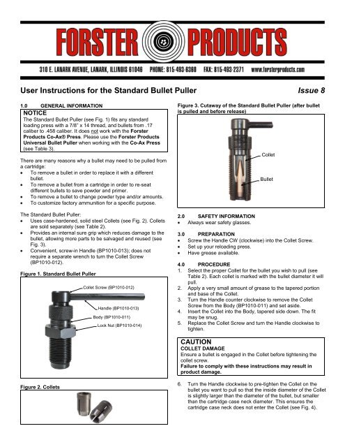 User Instructions for the Standard Bullet Puller ... - Forster Products