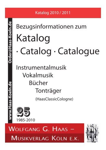 Katalog - Wolfgang G. Haas. - Musikverlag Köln ek