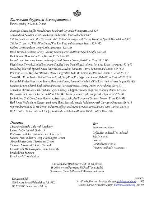 Banquet Menu - The Acorn Club